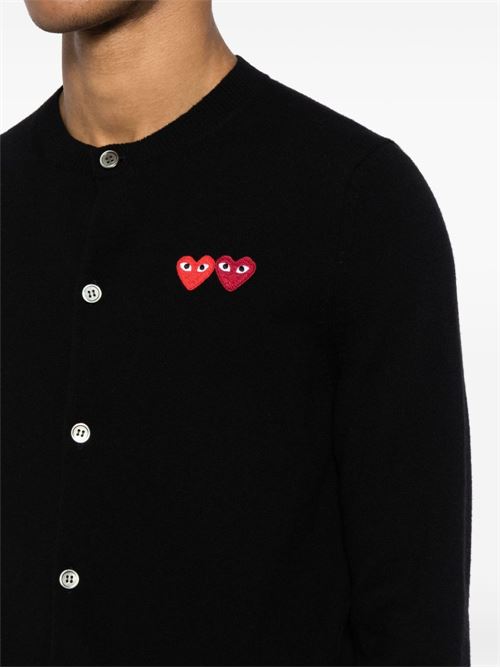 Cardigan with double red heart emblem COMME DES GARÇONS PLAY | AXN0570511BLACK